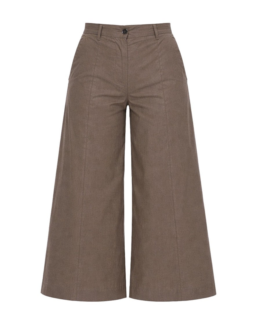 Nine In The Morning Olive Fiammetta Cotton Stretch Cropped Wide-Leg Culotte