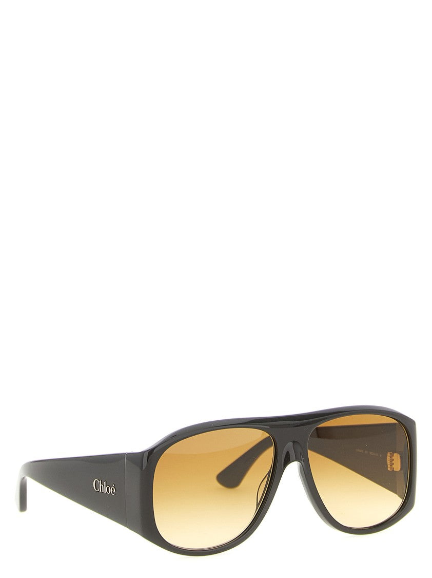 Chloé Rectangular Acetate Sunglasses With Gradient Amber Lenses