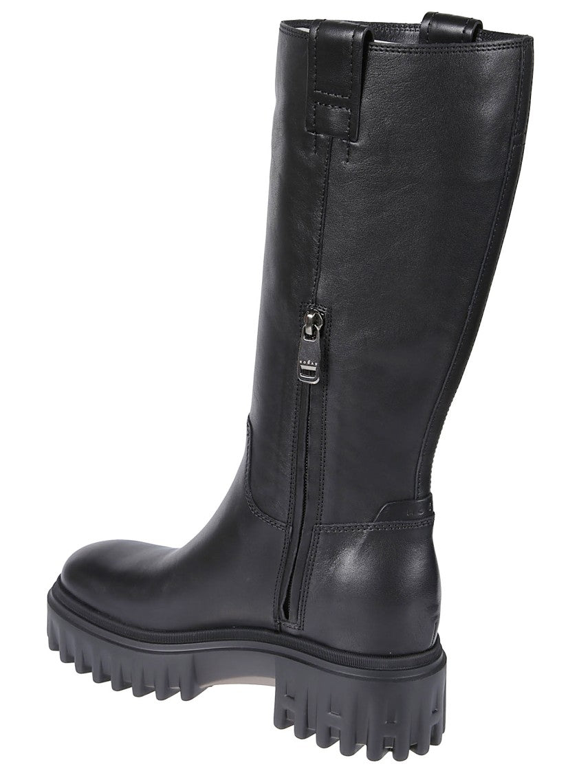 Hogan H700 Mid-Calf Black Leather Boots