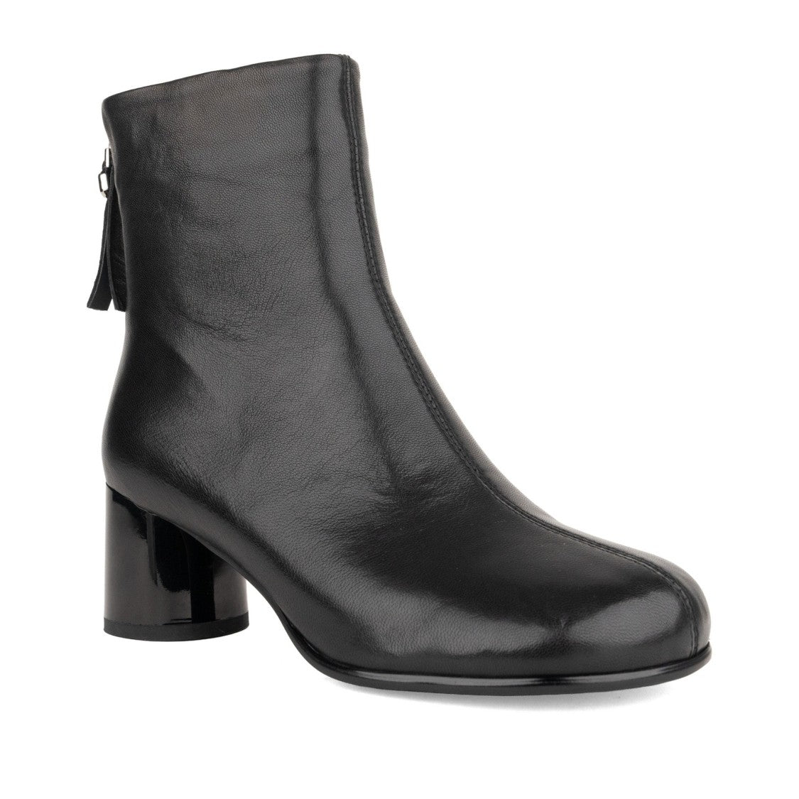 Linda Baumann Black Mid-Height Tassel Accent Leather Ankle Boots