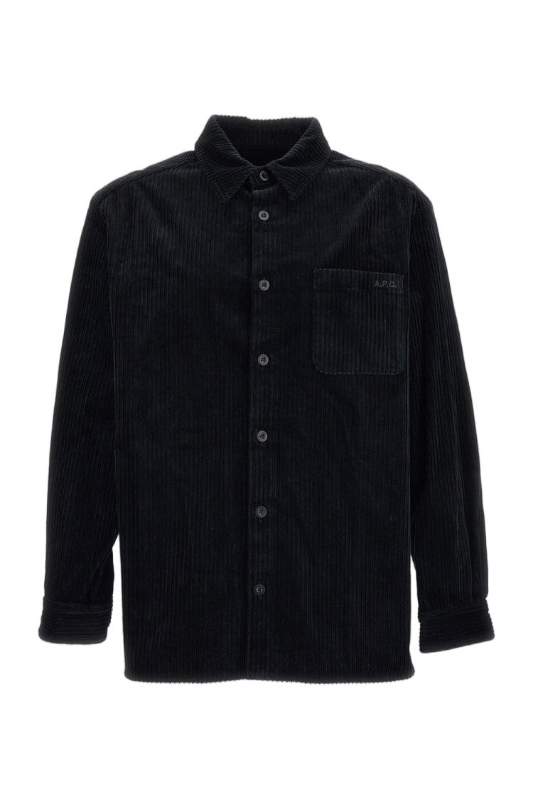 A.P.C. Black Mateo Logo Cotton Corduroy Overshirt
