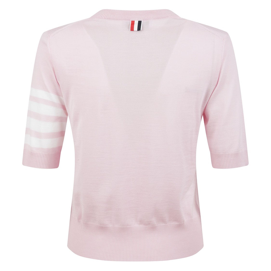 Thom Browne Short-Sleeve Crewneck Sweater With Four-Bar Detail