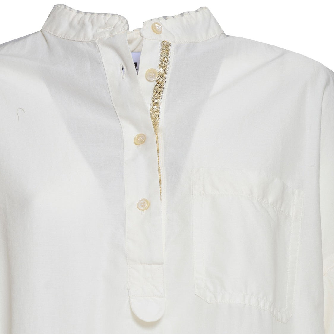 Bazar Deluxe Cream Cotton Shirt With Embroidery And Sequins