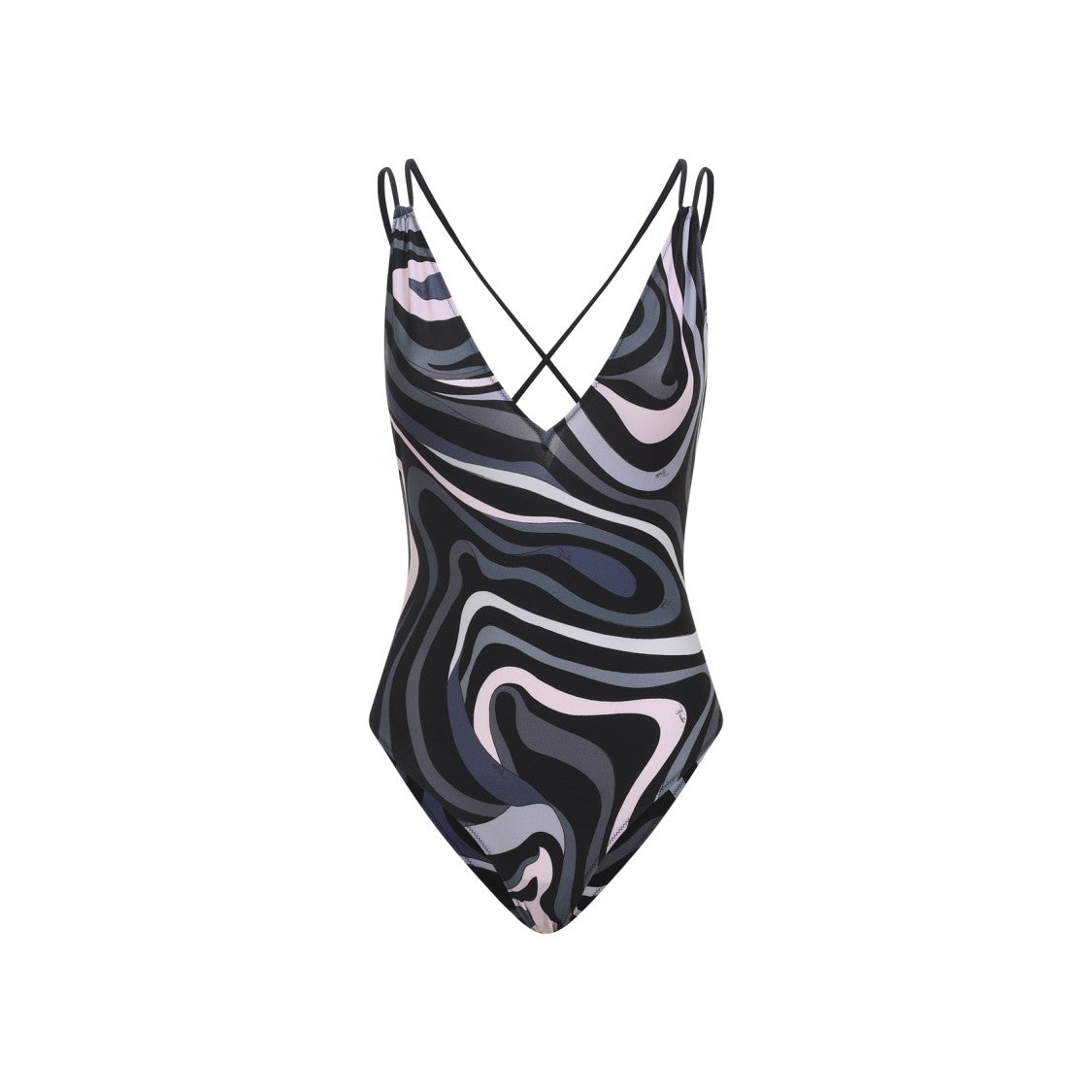 Pucci Deep V-Neck Swimsuit With Abstract Wavy Design