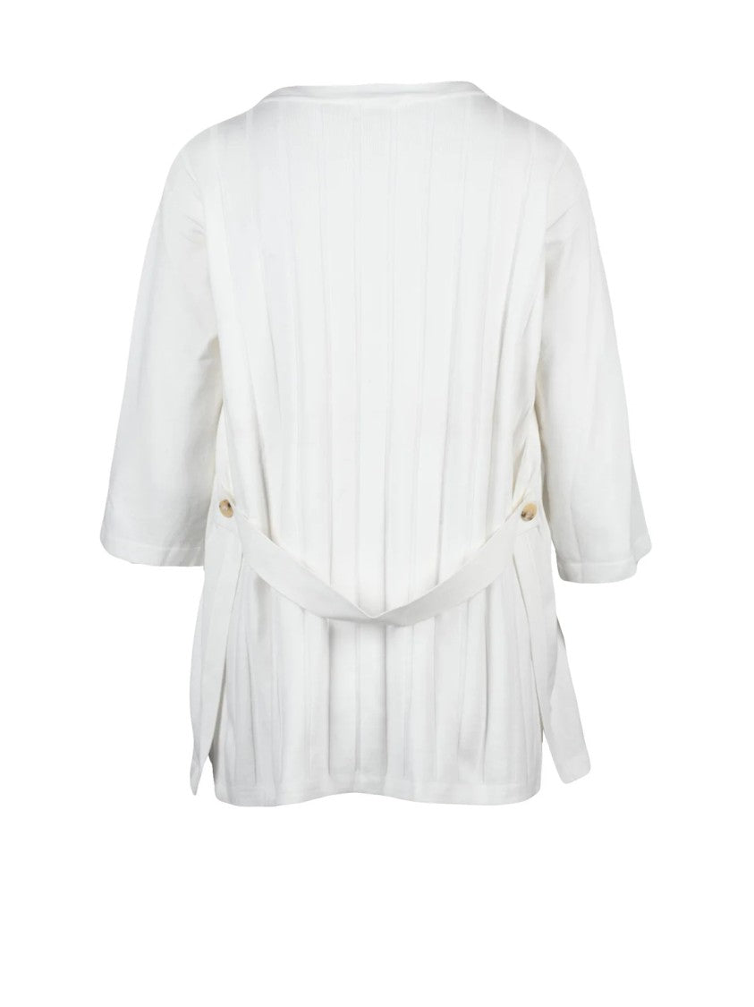 Mm By Max Mara Loose Fit Crew Neck Sweater With Ribbed Detailing And Fabric Belt