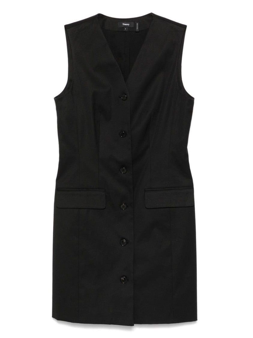 Theory Tailored Black Cotton Blazer Dress With Flap Pockets