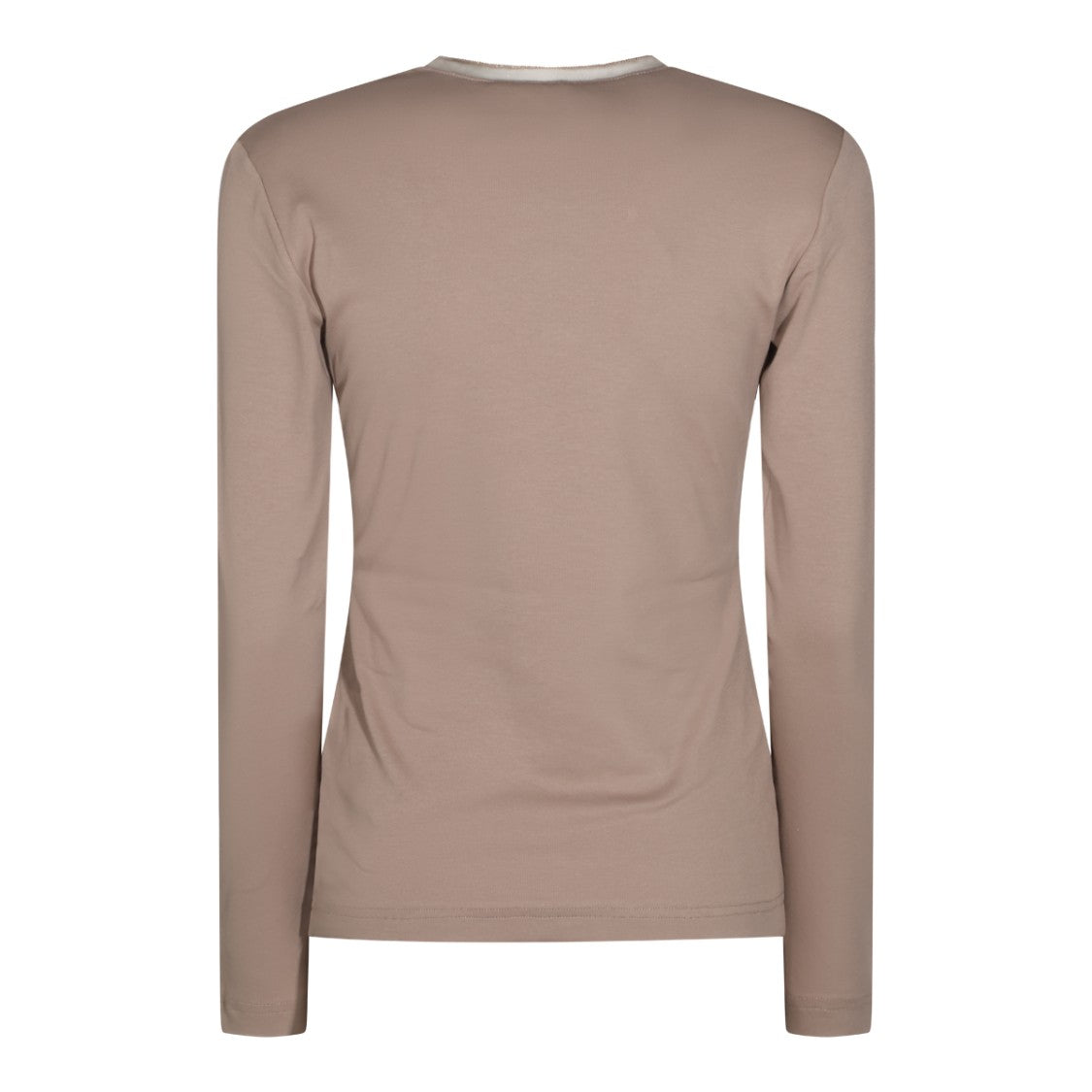 Fabiana Filippi Muted Taupe Fitted V-Neck Long-Sleeve T-Shirt