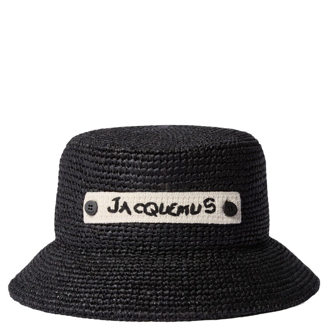 Jacquemus Raffia Bucket Hat With Down-Turned Brim And Logo Detail