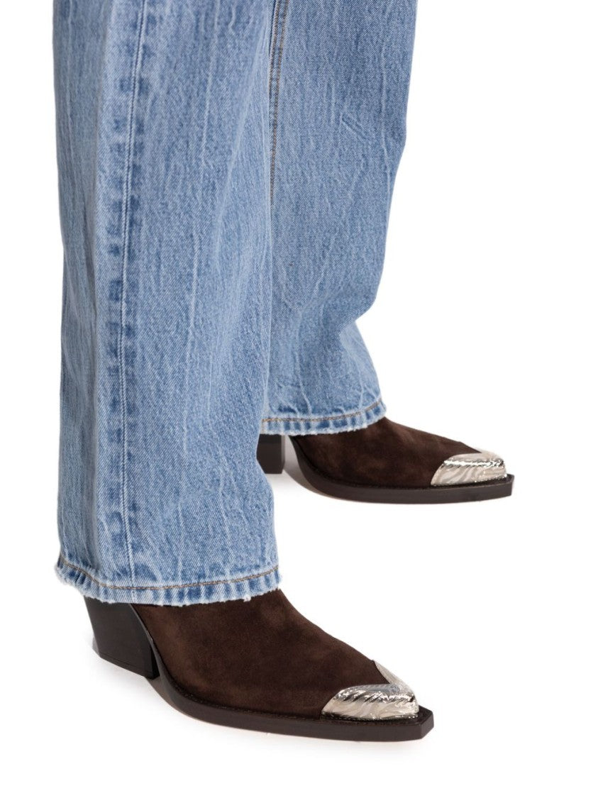 Paris Texas Pointed-Toe Silver-Cap Silk-Nylon Ankle Boots