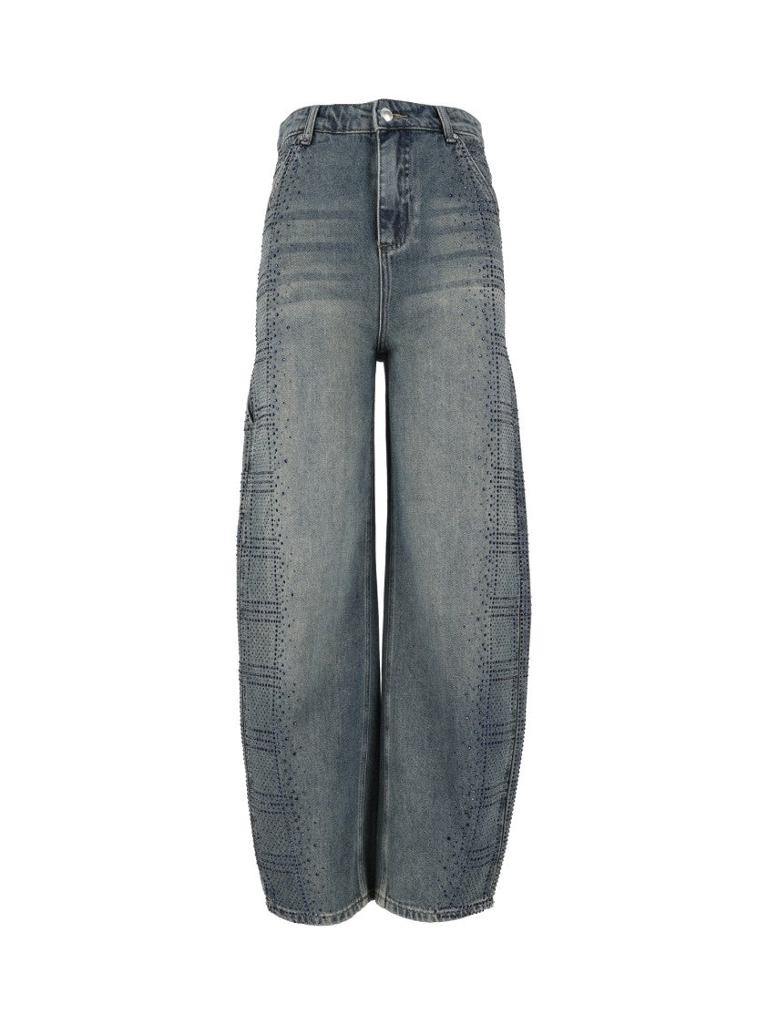 Ermanno Scervino High-Waisted Grid Stitch Pattern Denim Jeans