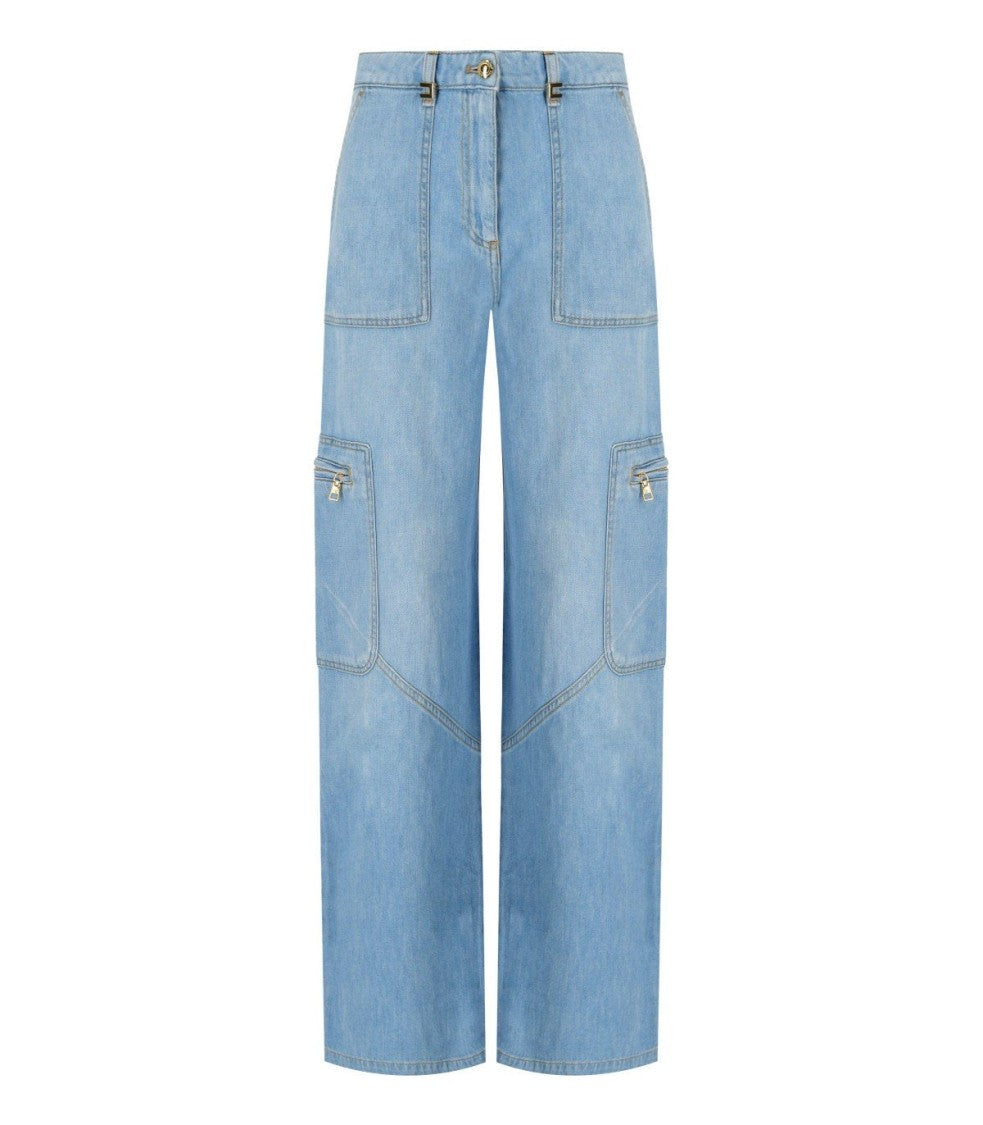 Elisabetta Franchi Light Blue Cargo Jeans