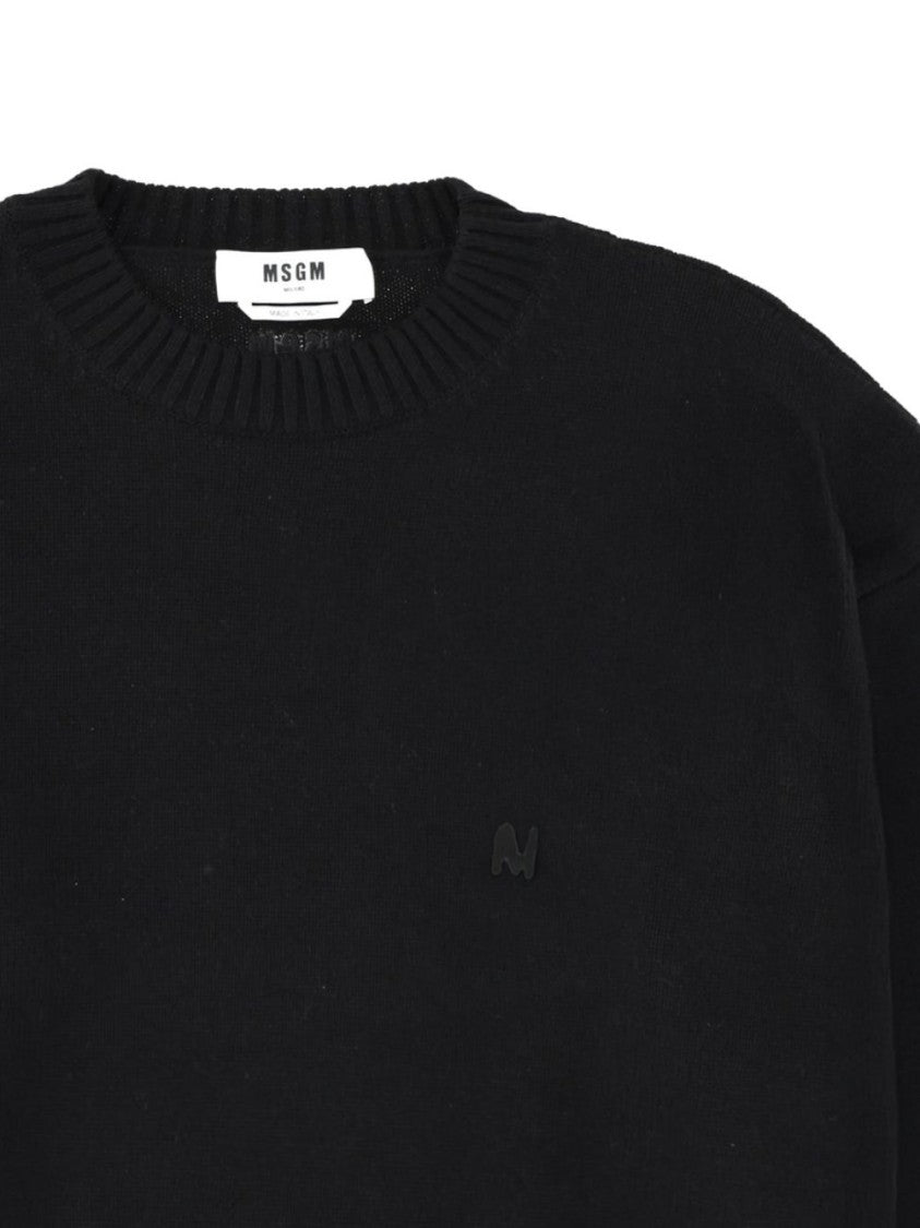 Msgm Relaxed Black Crew Neck Sweater
