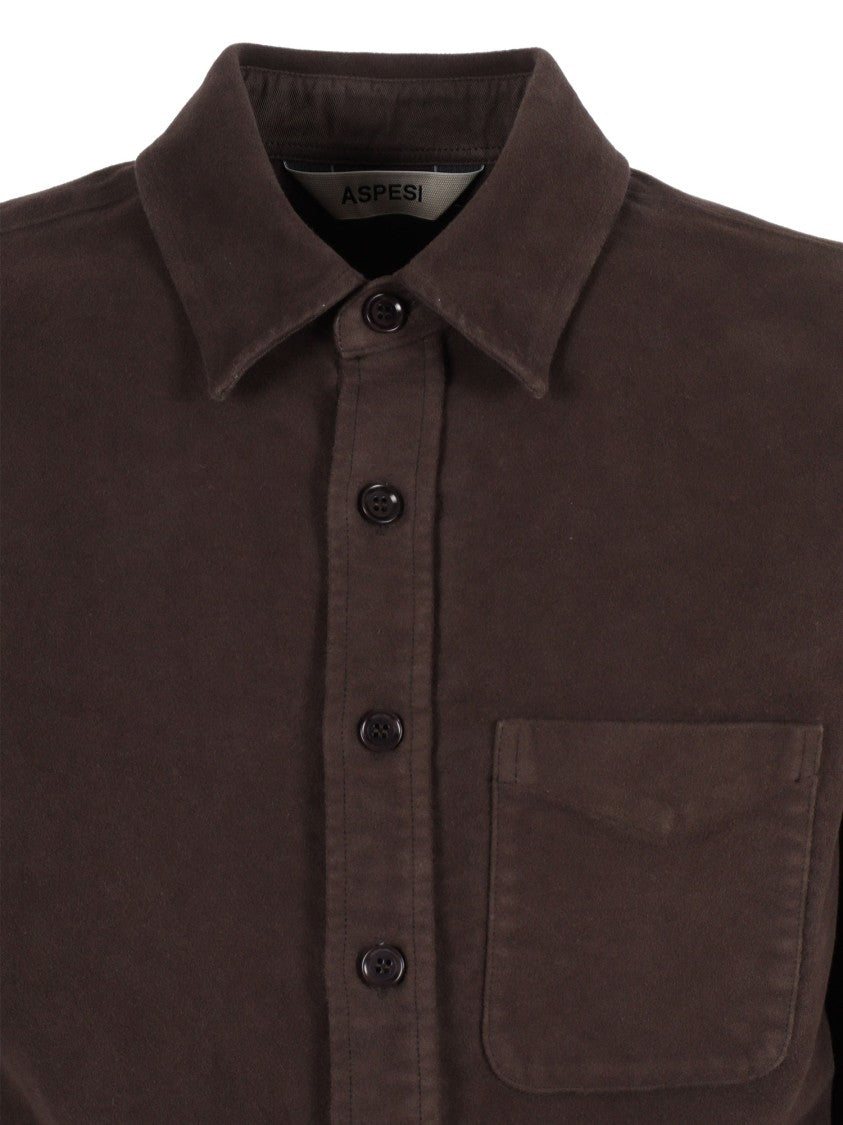 Aspesi Pointed Collar Button-Up Shirt With Single Chest Pocket
