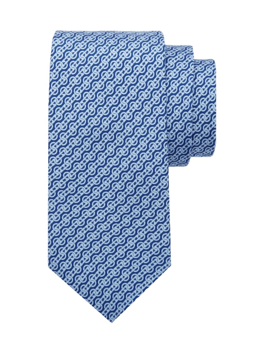 Ferragamo Slim Blue Necktie With Geometric Pattern