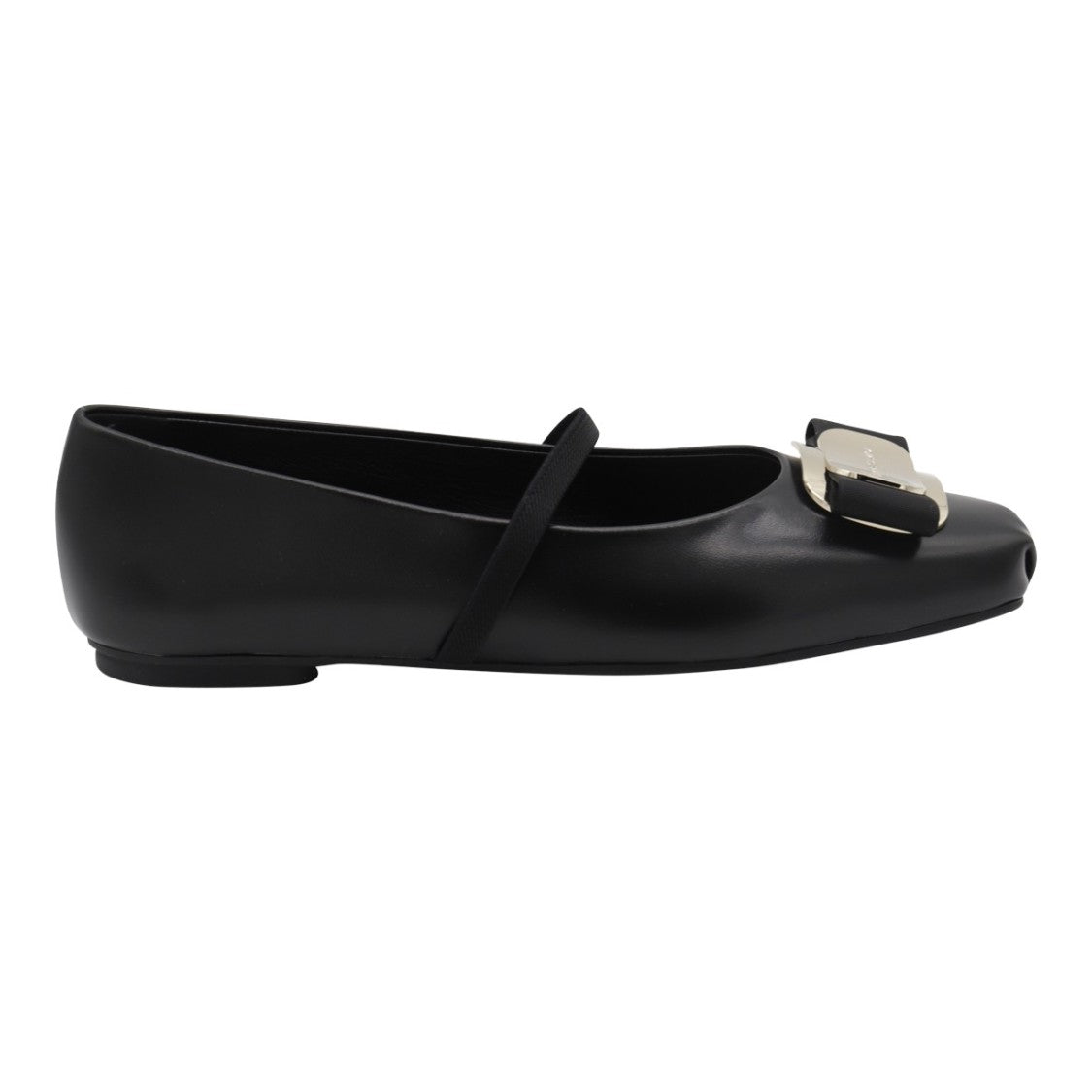 Ferragamo Square Toe Black Leather Flats