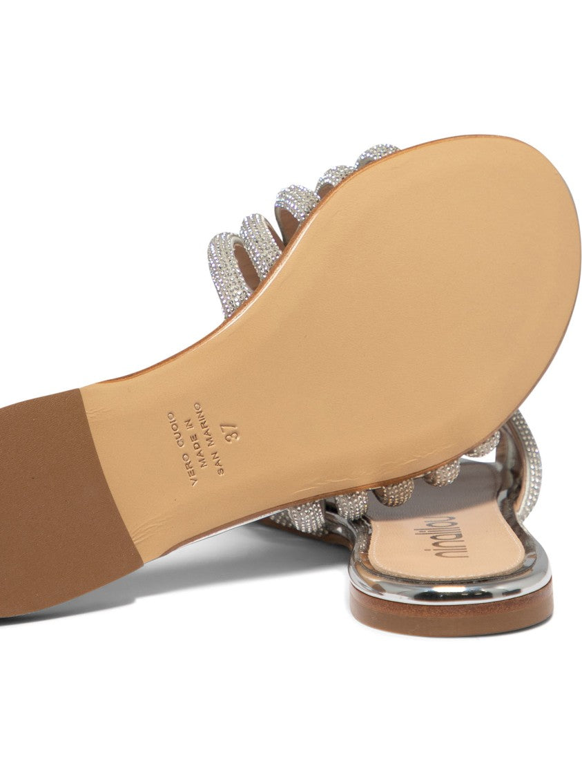 Ninalilou Silver Leather Sandals With Shimmering Straps