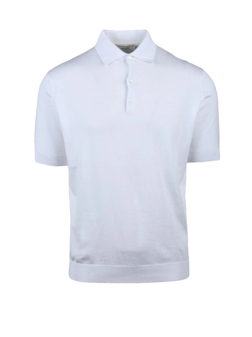 Filippo De Laurentiis White Ribbed Trim Cotton Knit Polo Shirt