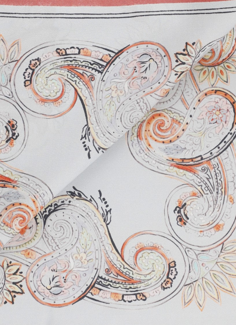 Etro Pastel Paisley Silk Scarf With Bold Red Trims