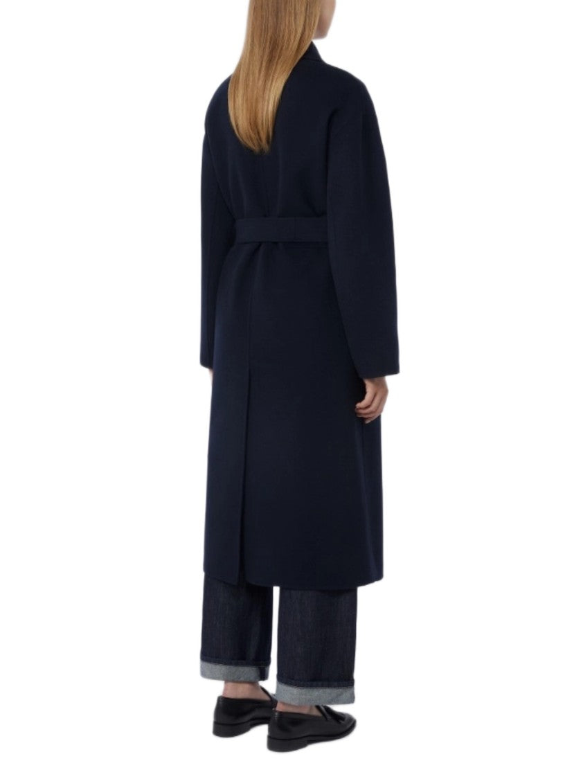 Max Mara Long Navy Blue Coat With Wide Lapel