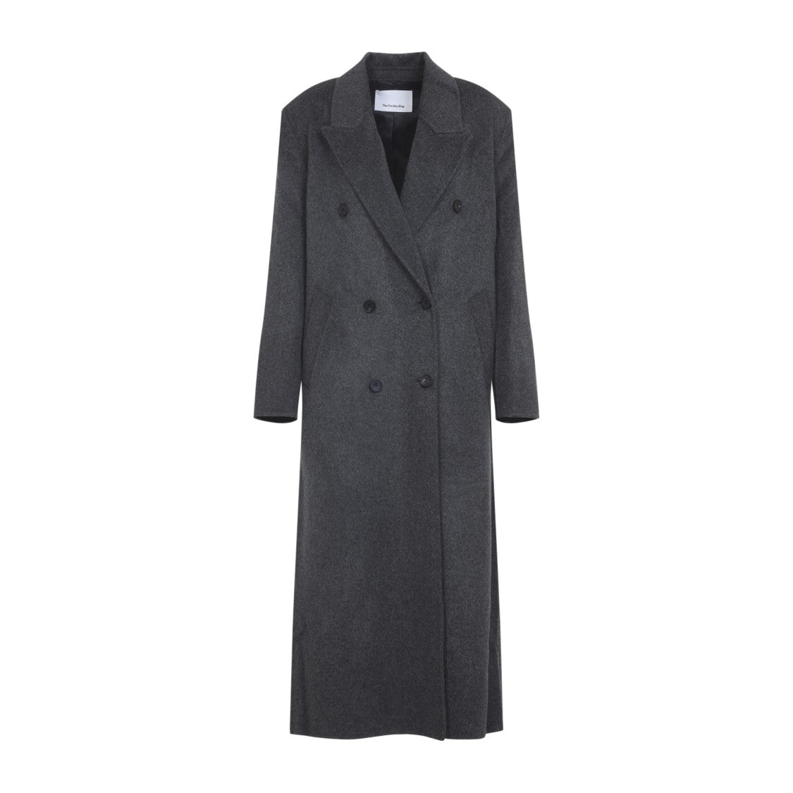 The Frankie Shop Double-Breasted Long Coat In Grey Wool Blend