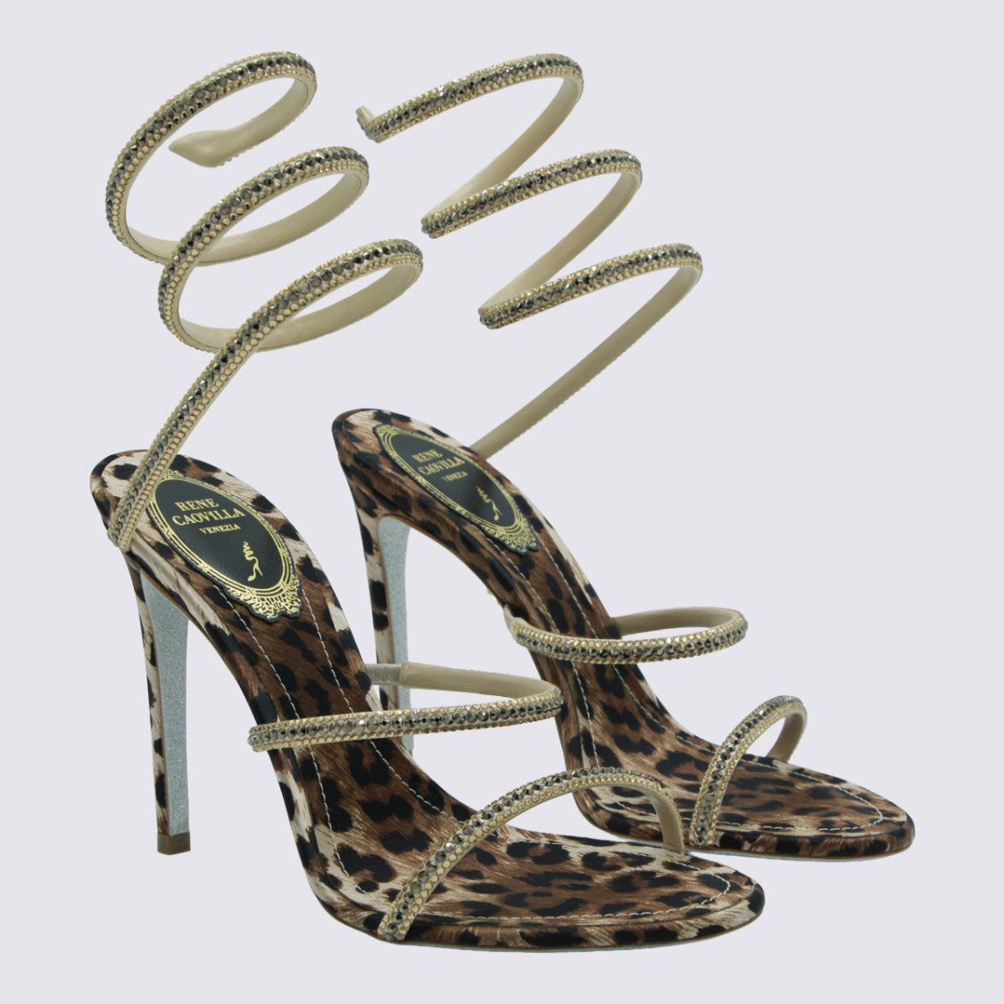 René Caovilla High-Heeled Sandals With Leopard Print Base