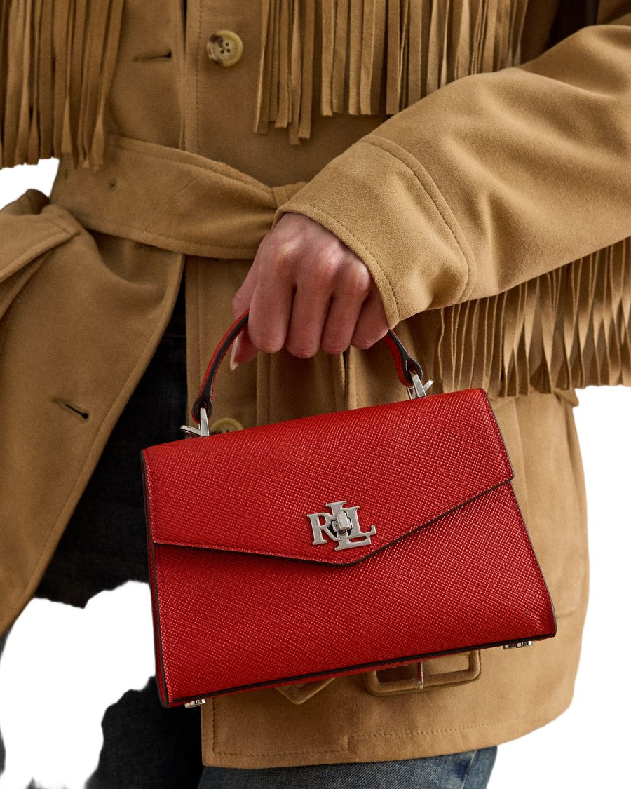 Lauren Ralph Lauren Textured Leather Satchel Bag In Bright Vermillion