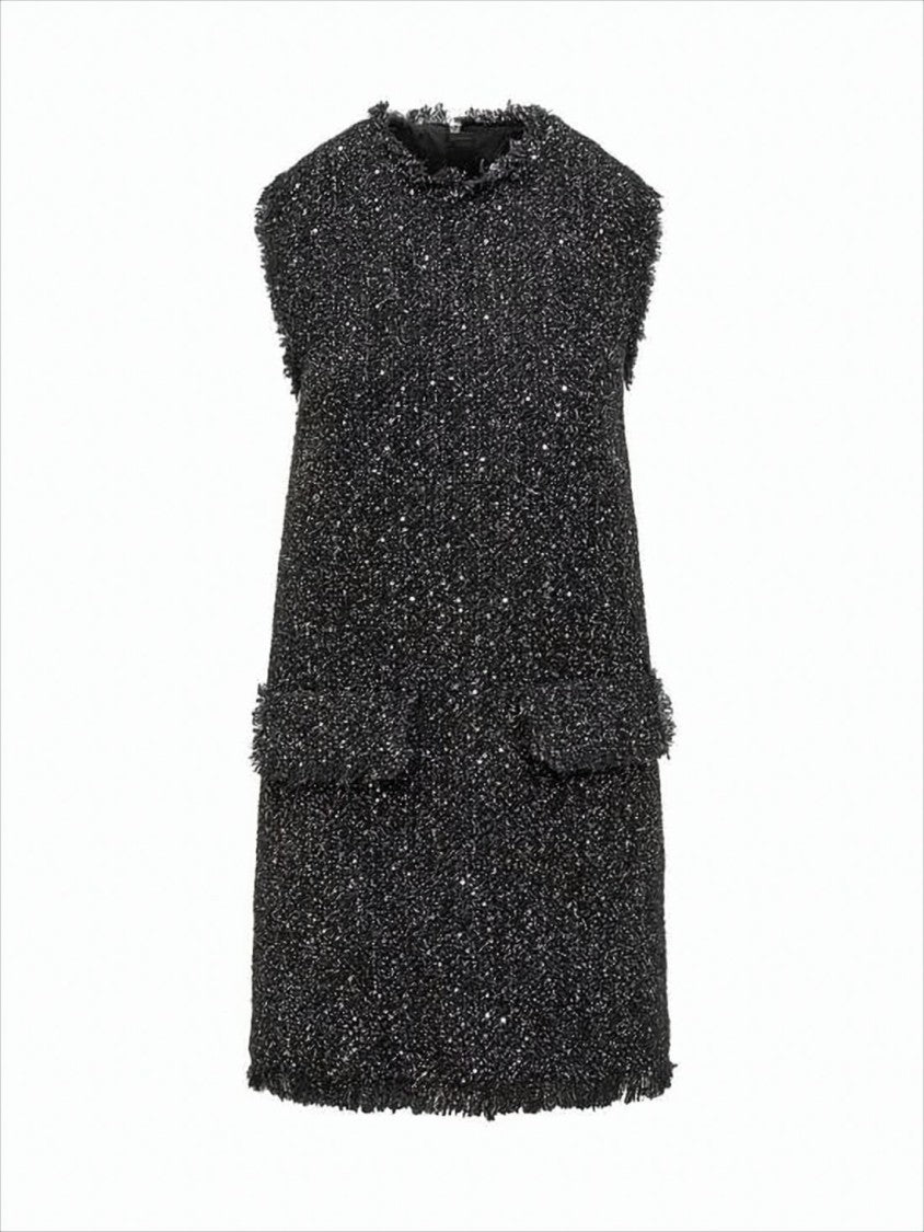 Msgm Textured Midi Dress With Fringed Hem