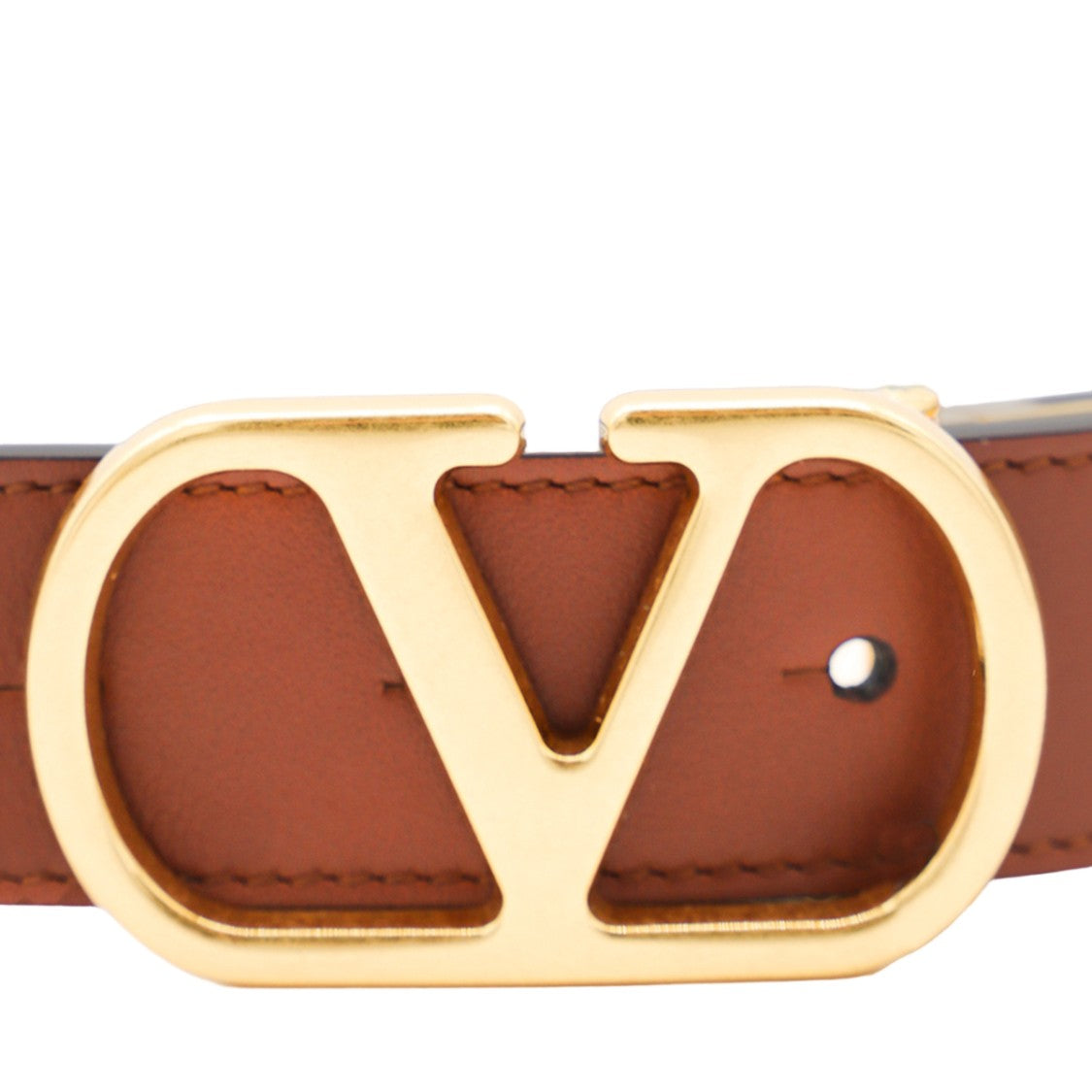 Valentino Garavani Brown Leather Belt With Gold-Tone 'V' Buckle