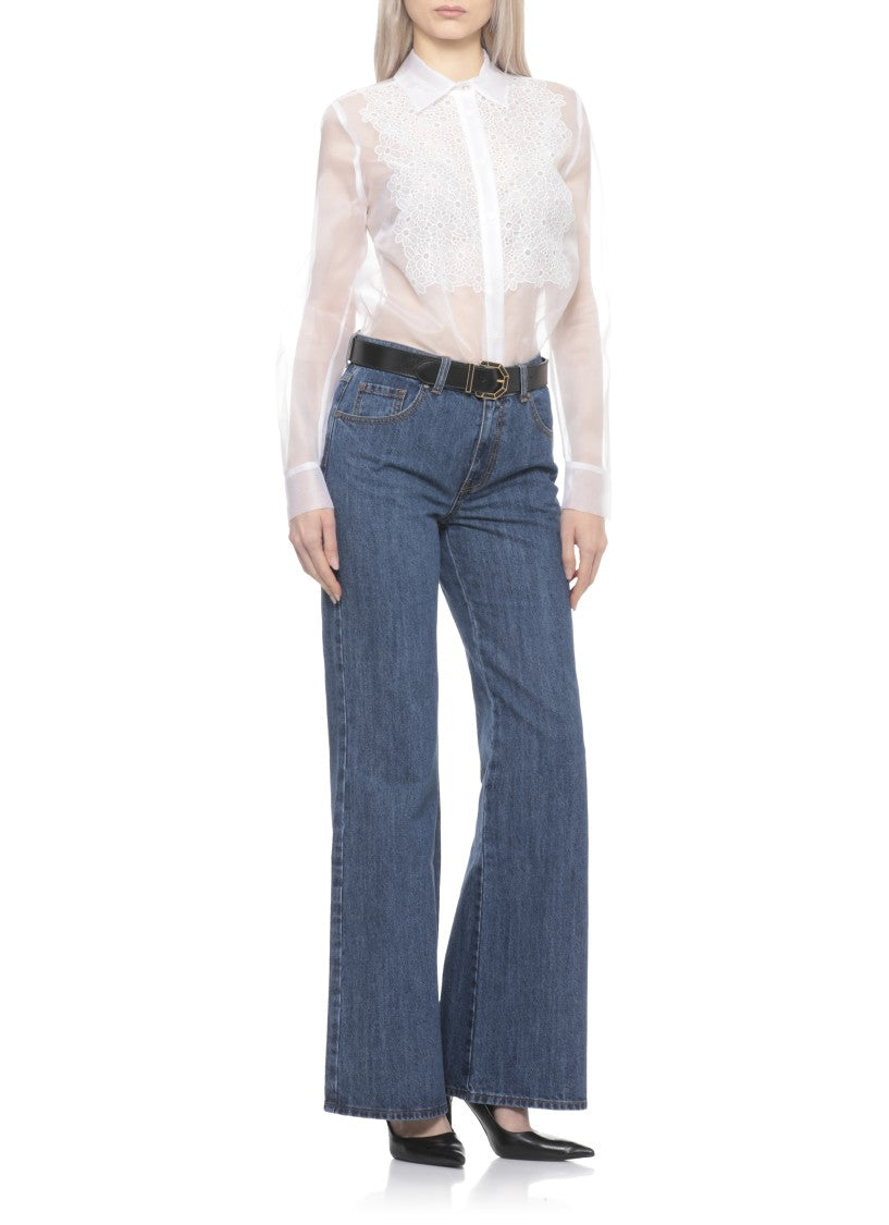 Parosh White Shake Floral Lace Silk Shirt