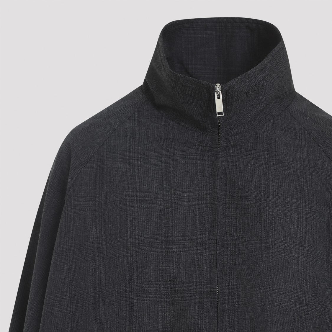The Frankie Shop Dark Grey Virgin Wool Baxter Plaid Track Jacket