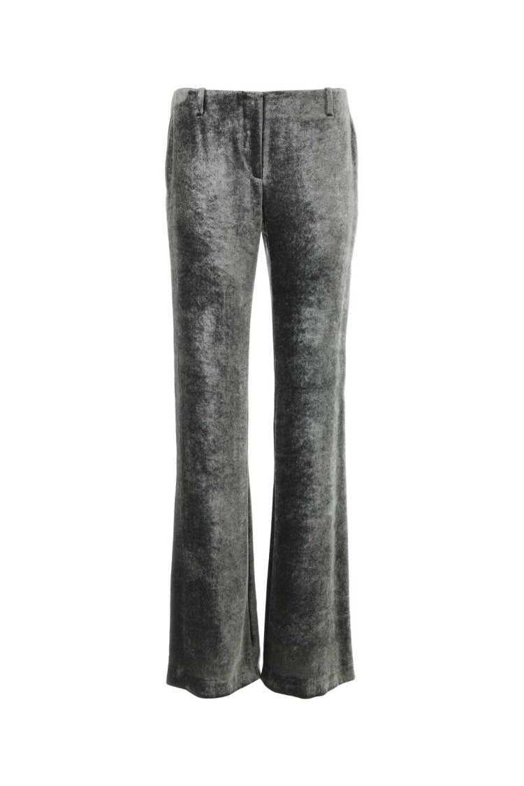 Alberta Ferretti Silver Velvet Wide-Leg Pant