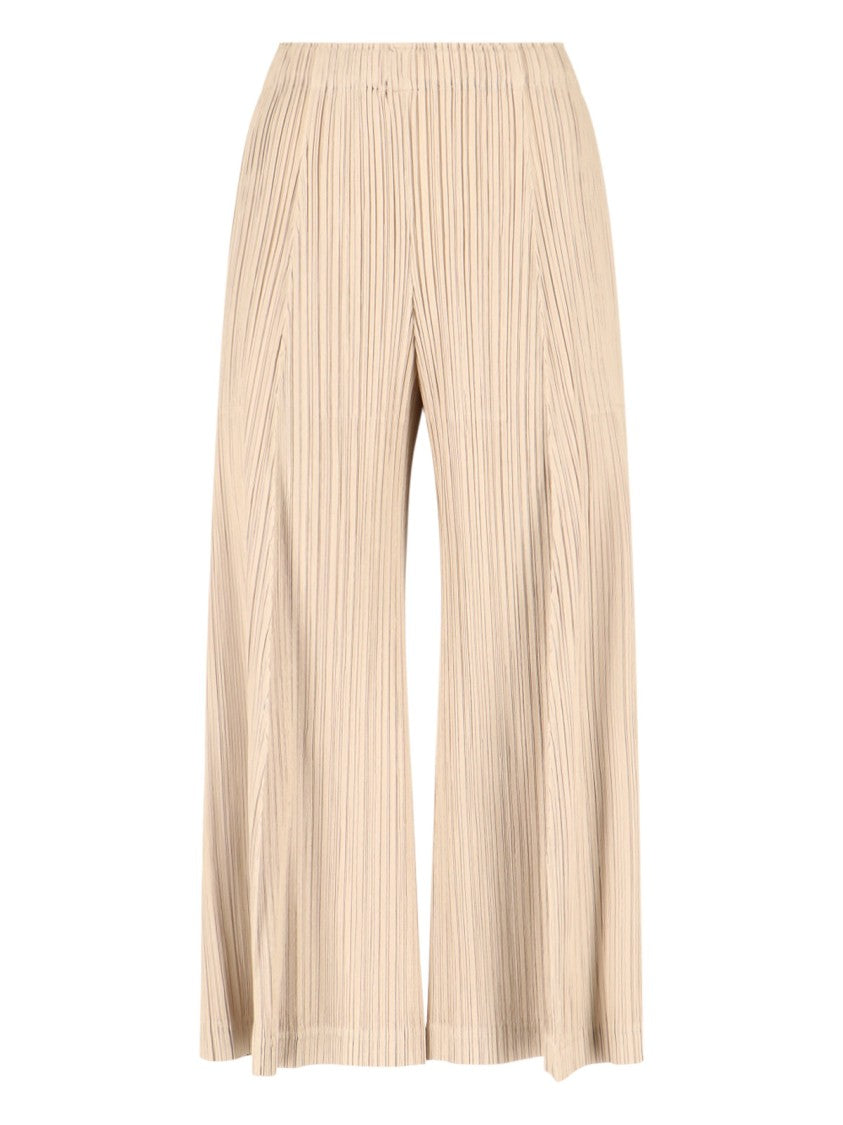 Pleats Please Wide-Leg Cropped Trousers In Finely Pleated Fabric