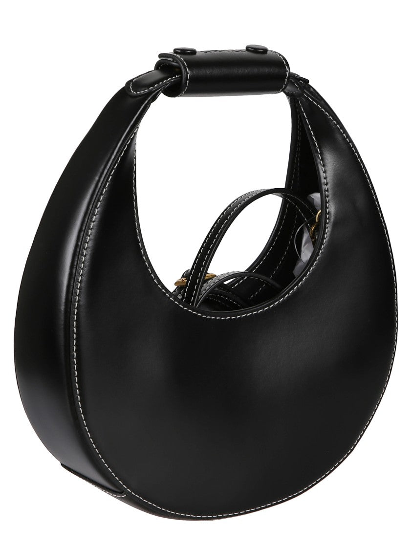 Staud Crescent Moon Shoulder Bag With Gold Hardware And Contrasting Stitching
