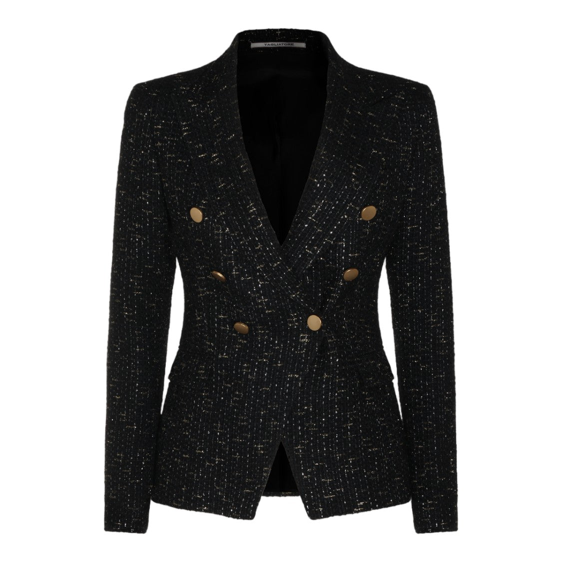 Tagliatore Black Double-Breasted Gold Accent Tweed Jacket