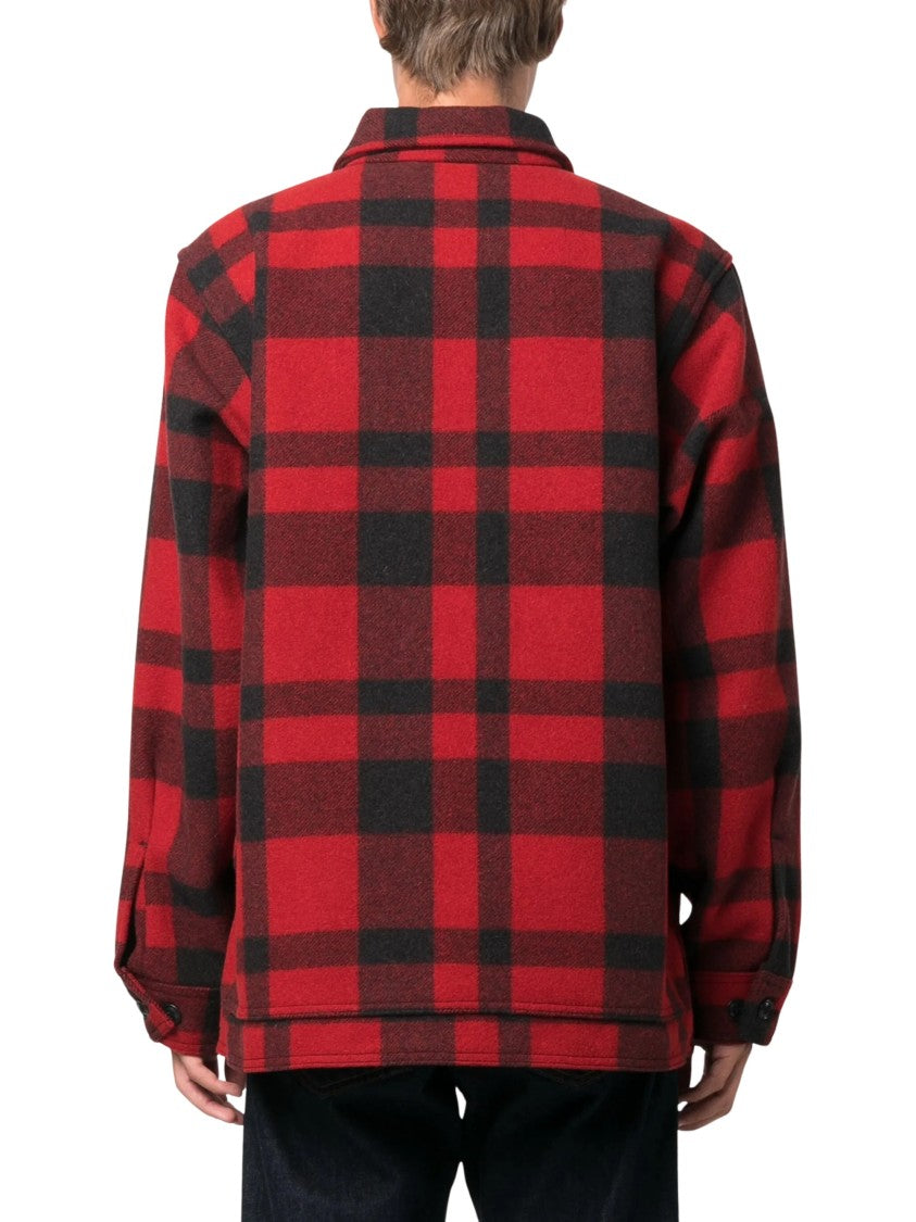 Filson Mackinaw Plaid Buttoned Shirt Jacket With Structured Collar And Flap Pockets