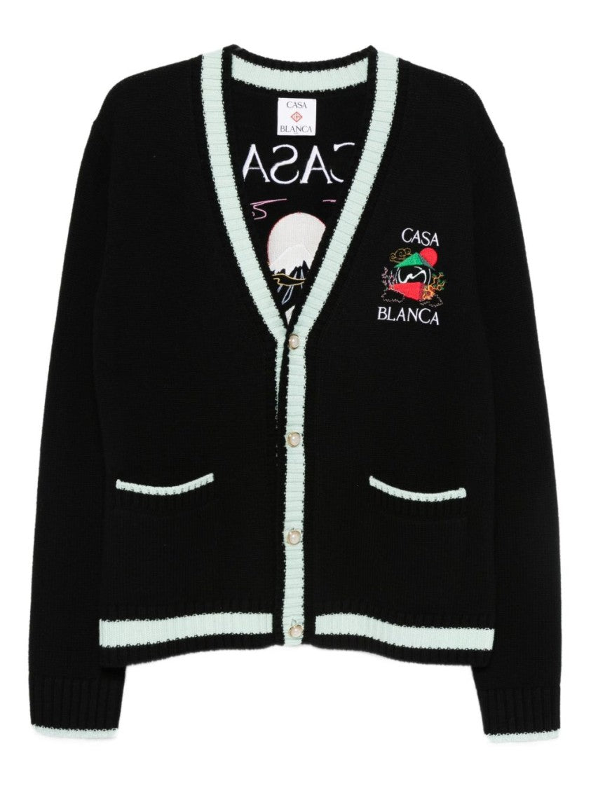 Casablanca Maglie Nero Cardigan With Contrasting Trim