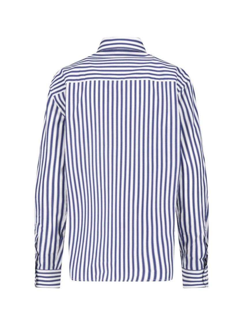 Ami Paris Vertical Stripe Button-Down Shirt With Heart Detail