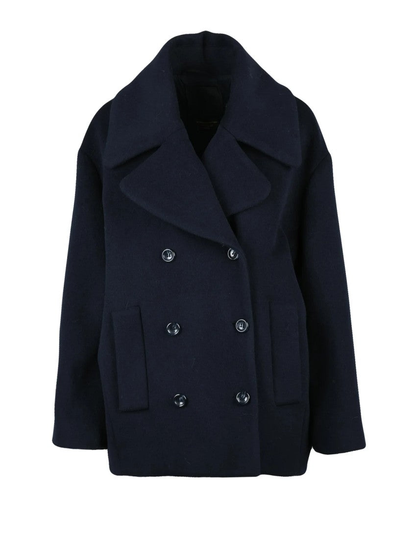 Liu Jo Oversized Blue Peacot Coat With Double-Breasted Closure