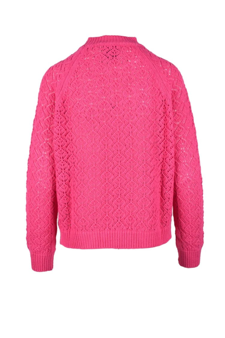 N.O.W. Andrea Rosati Open-Knit Fuchsia Sweater With Ribbed Cuffs