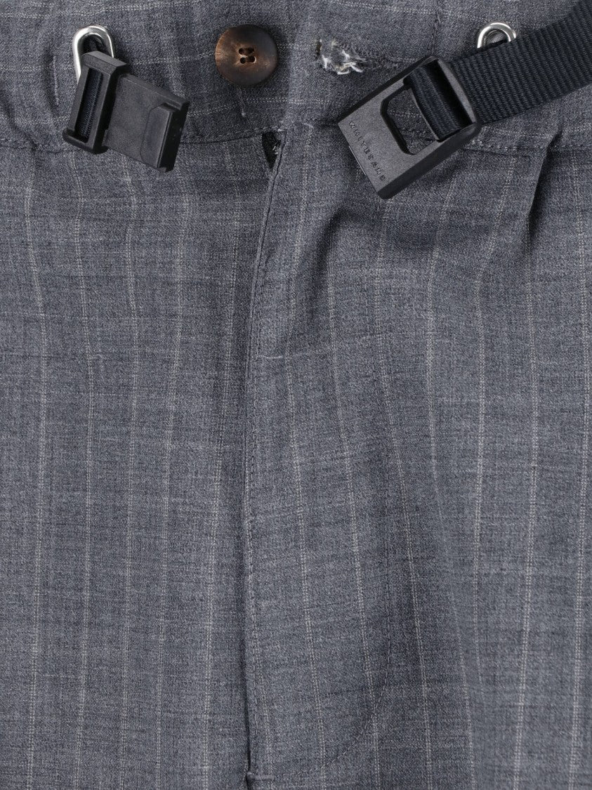 White Sand Grey Pinstripe Straight-Leg Wool Trousers