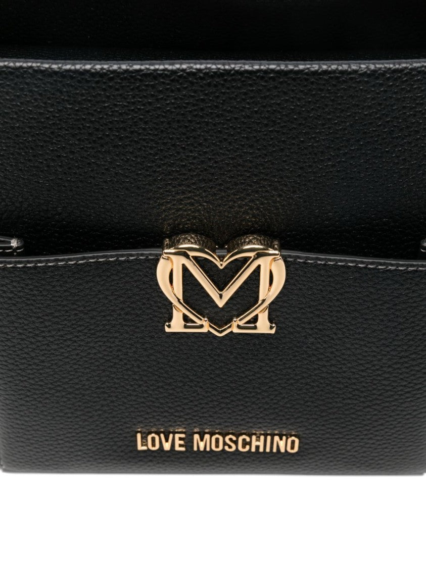Love Moschino Textured Polyurethane Shoulder Bag With Gold-Tone Heart Emblem