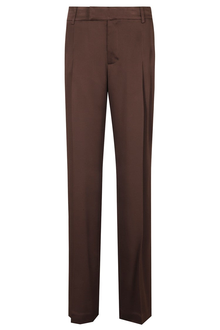 Federica Tosi Brown Satin Hidden Closure Wide-Leg Pants