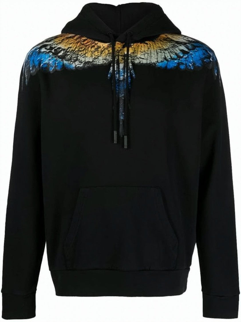 Marcelo Burlon Wing-Graphic Cotton Hoodie With Drawstring Hood