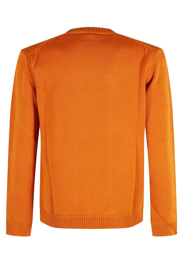 Roberto Collina Ribbed Crew Neck Sweater In Orange Merino Wool