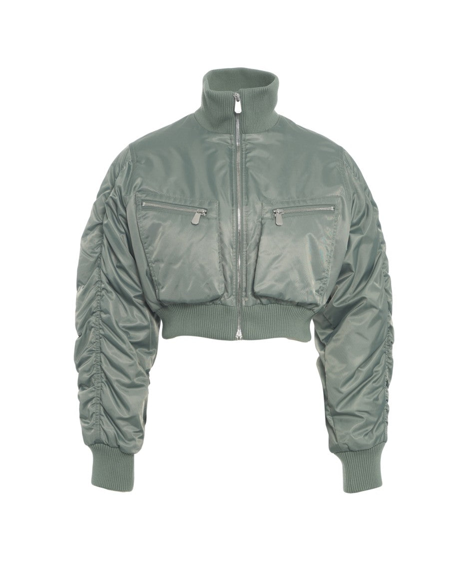 Pinko Cropped Bomber Jacket With Gathered Sleeves