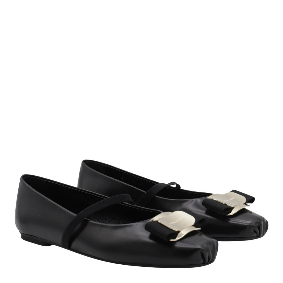 Ferragamo Square Toe Black Leather Flats
