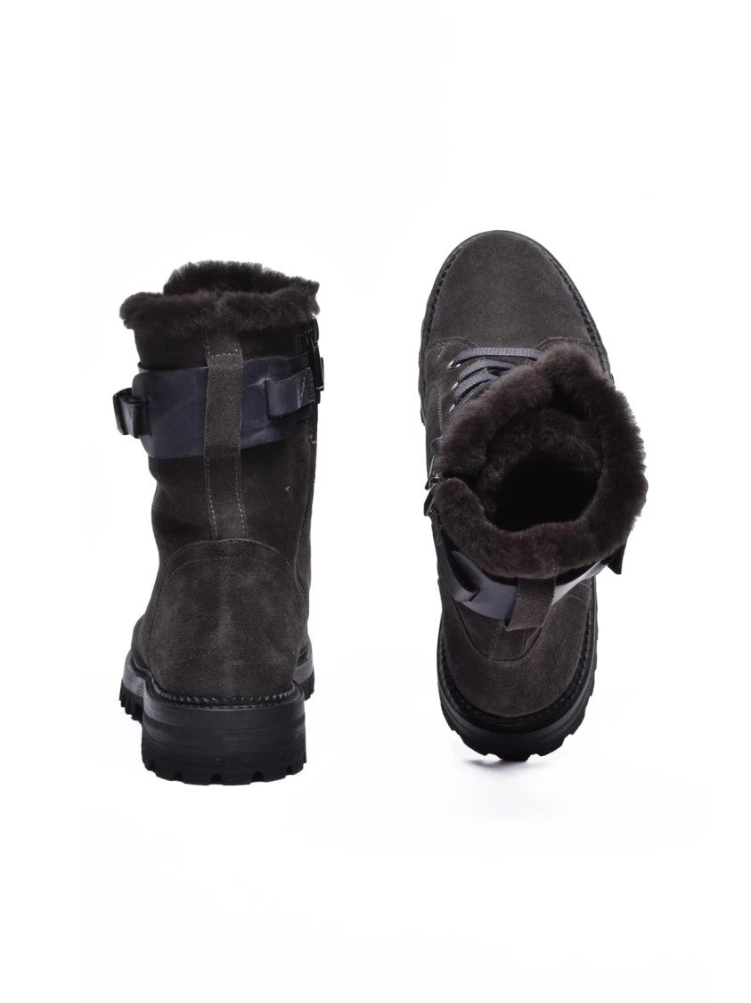 Eleventy Grey Suede Fur Ankle Boots