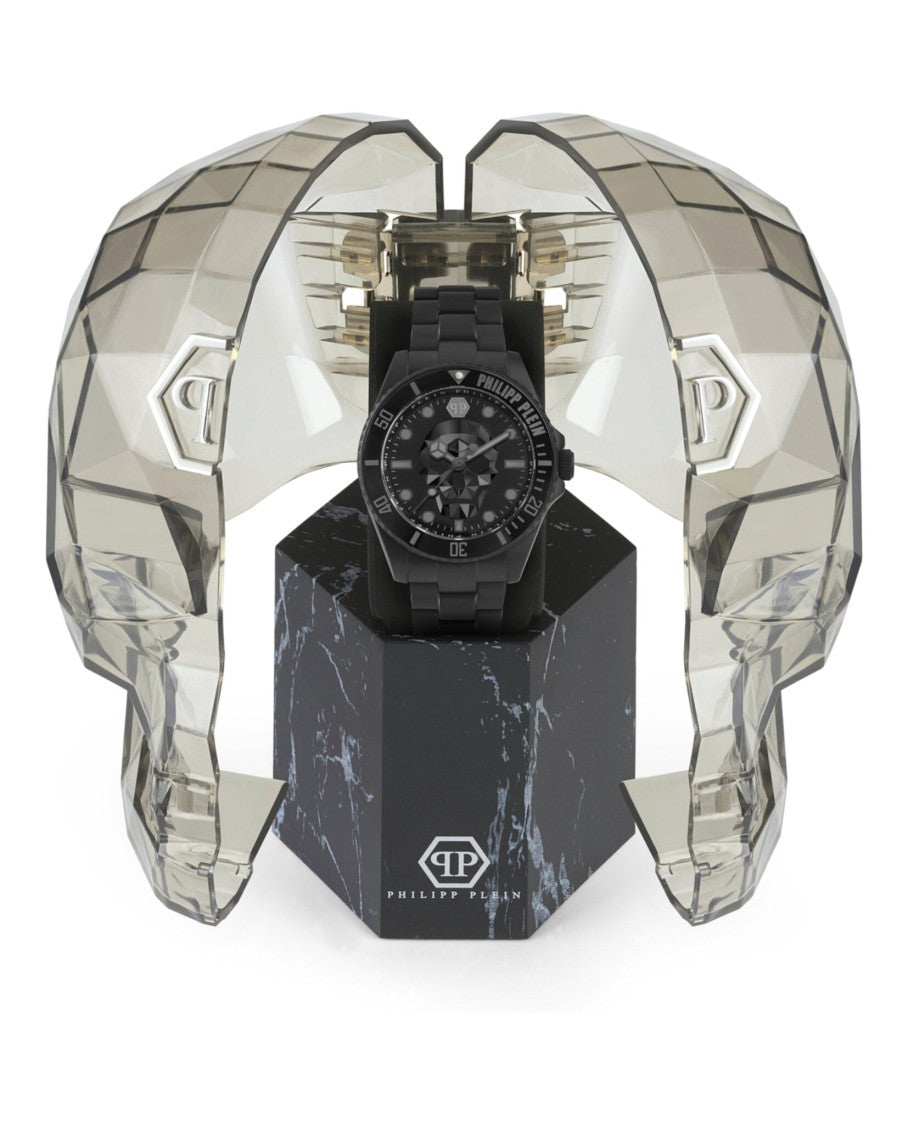 Philipp Plein Bold Skull Motif Diver Bracelet Watch With Textured Dial