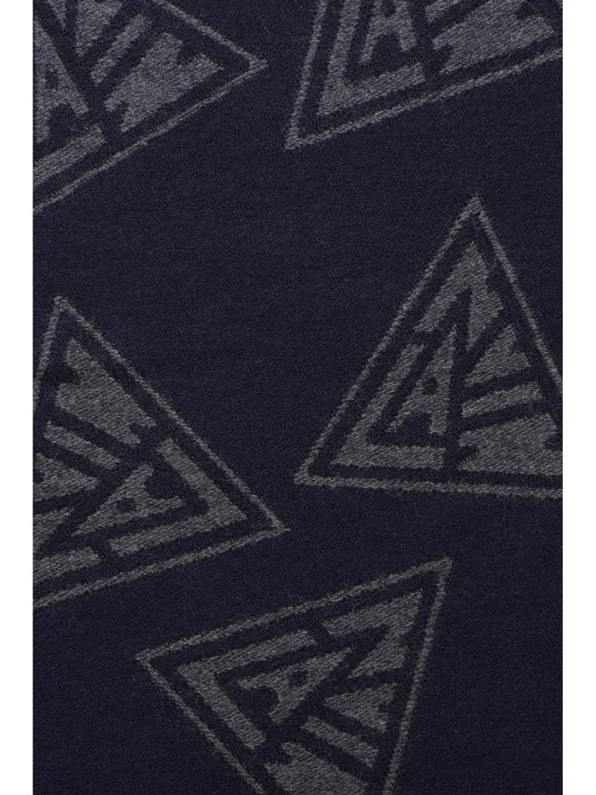 Lanvin Navy Blue Wool Geometric Scarf