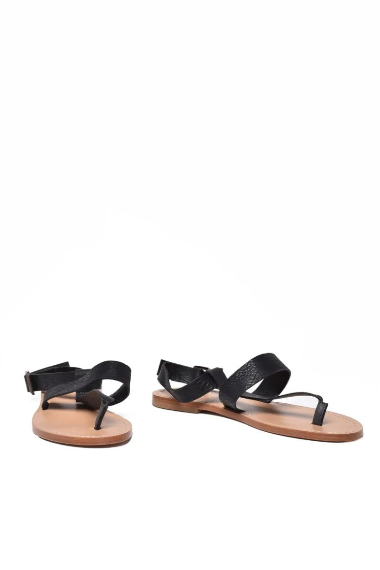 Post & Co Black Leather Men Flip Flop Sandal